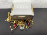 Vtg Women's Avon Angel Gemstone Pendant Necklace & Ruby Heart Shaped Earrings VF