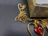 Vtg Women's Avon Angel Gemstone Pendant Necklace & Ruby Heart Shaped Earrings VF