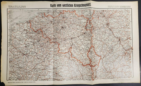 1914-15 WW1 Illustrated Story German Publication Map From Western Theater of War