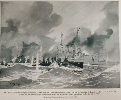 1914 WW1 Art Ships by Harry Heusser From Illustrated Story German Publication