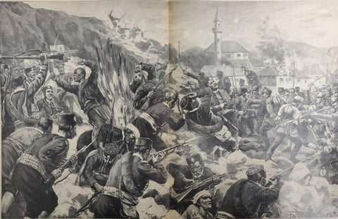 1914 WW1 Art Battle by Franz Kienmayer From Illustrated Story German Publication