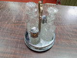 Vintage Kromex Holiday Cruet Set With Stainless Steel Turn Tray Heavy-Cut Glass