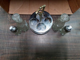 Vintage Kromex Holiday Cruet Set With Stainless Steel Turn Tray Heavy-Cut Glass