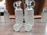 Vintage Kromex Holiday Cruet Set With Stainless Steel Turn Tray Heavy-Cut Glass