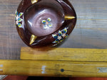 Decorative Glass Ashtray/Candy Bowl/Trinket holder Purple Gold Accent Flowers