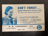 Vtg Ink Blotter Card Pontiac Service Car Advertising Don't Forget Langhorst OH