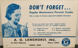 Vtg Ink Blotter Card Pontiac Service Car Advertising Don't Forget Langhorst OH