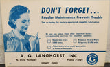Vtg Ink Blotter Card Pontiac Service Car Advertising Don't Forget Langhorst OH