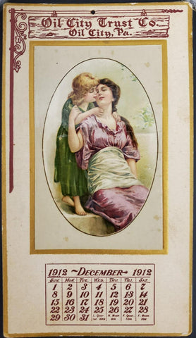 Antique 1912 Oil City Trust Bank PA December Calendar W/Gorgeous Artwork Collect