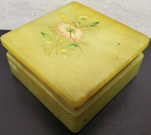 Vtg Flori Light Green Ornate Flower Decorated Heavy Jewelry Box Collectible Nice