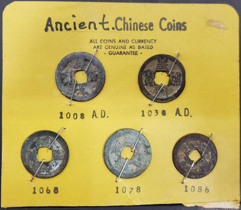 Ancient Chinese Coin Lot of 5 1008 A.D.-1086 AD Currency Collectible Money Coins