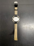 Men's Fastrack Stylish Wristwatch Black Leather Band Red Stitching Silver Bezel