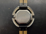 Men's Fastrack Stylish Wristwatch Black Leather Band Red Stitching Silver Bezel