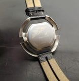 Men's Fastrack Stylish Wristwatch Black Leather Band Red Stitching Silver Bezel