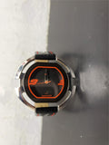 Men's Fastrack Stylish Wristwatch Black Leather Band Red Stitching Silver Bezel