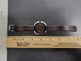 Men's Fastrack Stylish Wristwatch Black Leather Band Red Stitching Silver Bezel