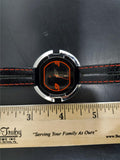 Men's Fastrack Stylish Wristwatch Black Leather Band Red Stitching Silver Bezel