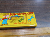 Vtg Ohio Art Busy Boy Tin & Assortment Of Wooden Trees Pig Dog Camel Rooster Man