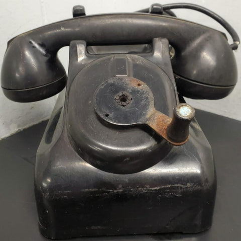 Vtg Circa 1930's Black Leich Bakelite Crank Telephone Desktop Office Collectible