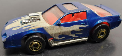 Vtg 1983 Hot Wheels Blue Car White Flames Red Interior Hood Scoop Diecast Car
