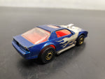 Vtg 1983 Hot Wheels Blue Car White Flames Red Interior Hood Scoop Diecast Car