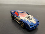Vtg 1983 Hot Wheels Blue Car White Flames Red Interior Hood Scoop Diecast Car
