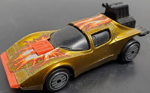 Vtg 1983 Hot Wheels Flame Runner Racecar Mattel Malaysia Gold w/Flames Diecast
