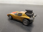 Vtg 1983 Hot Wheels Flame Runner Racecar Mattel Malaysia Gold w/Flames Diecast