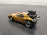 Vtg 1983 Hot Wheels Flame Runner Racecar Mattel Malaysia Gold w/Flames Diecast