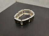 Women's Flexible Bracelet Shimmering Turquoise Stained Glass Pattern Squares VF