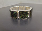 Women's Flexible Bracelet Shimmering Turquoise Stained Glass Pattern Squares VF