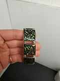Women's Flexible Bracelet Shimmering Turquoise Stained Glass Pattern Squares VF