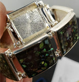 Women's Flexible Bracelet Shimmering Turquoise Stained Glass Pattern Squares VF