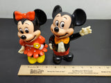 Vtg Walt Disney Mickey & Minnie Mouse Coin Banks W/Stoppers Made in Korea Collec