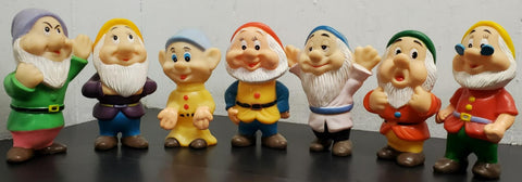 Vtg Walt Disney Seven 7 Dwarfs Rubber Figures Set Lot Toy Squeaky Plastic HK
