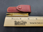 Vtg Mini Gold Golf Pencils Emerald & Faux Diamond Gem Stone In Red Leather Case