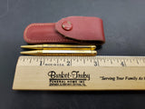 Vtg Mini Gold Golf Pencils Emerald & Faux Diamond Gem Stone In Red Leather Case