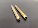 Vtg Mini Gold Golf Pencils Emerald & Faux Diamond Gem Stone In Red Leather Case