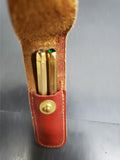 Vtg Mini Gold Golf Pencils Emerald & Faux Diamond Gem Stone In Red Leather Case