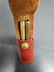 Vtg Mini Gold Golf Pencils Emerald & Faux Diamond Gem Stone In Red Leather Case