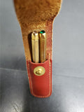 Vtg Mini Gold Golf Pencils Emerald & Faux Diamond Gem Stone In Red Leather Case