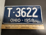 Vtg 1958 Ohio License Plate T-3622 Automobile Collectibles Mancave Garage Orig.
