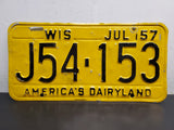 Vtg 1957 Wisconsin License Plate J54-153 America's Dairyland Automobile Collecti