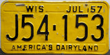 Vtg 1957 Wisconsin License Plate J54-153 America's Dairyland Automobile Collecti