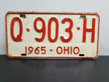 Vtg 1965 Ohio License Plate Q-903-H Automobile Collectibles Mancave Garage Orig.