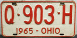Vtg 1965 Ohio License Plate Q-903-H Automobile Collectibles Mancave Garage Orig.