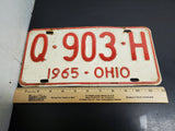 Vtg 1965 Ohio License Plate Q-903-H Automobile Collectibles Mancave Garage Orig.