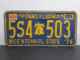 Vtg 1976 Pennsylvania License Plate 5S4-503 Bicentennial State Automobile Collec