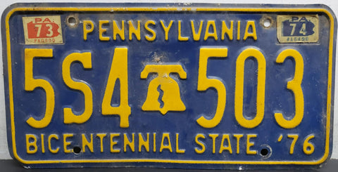 Vtg 1976 Pennsylvania License Plate 5S4-503 Bicentennial State Automobile Collec
