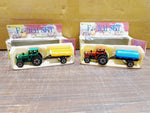 Vtg Sun Toys Farm Sets Diecast Green & Red Tractors W Plastic Pull Alongs NIB